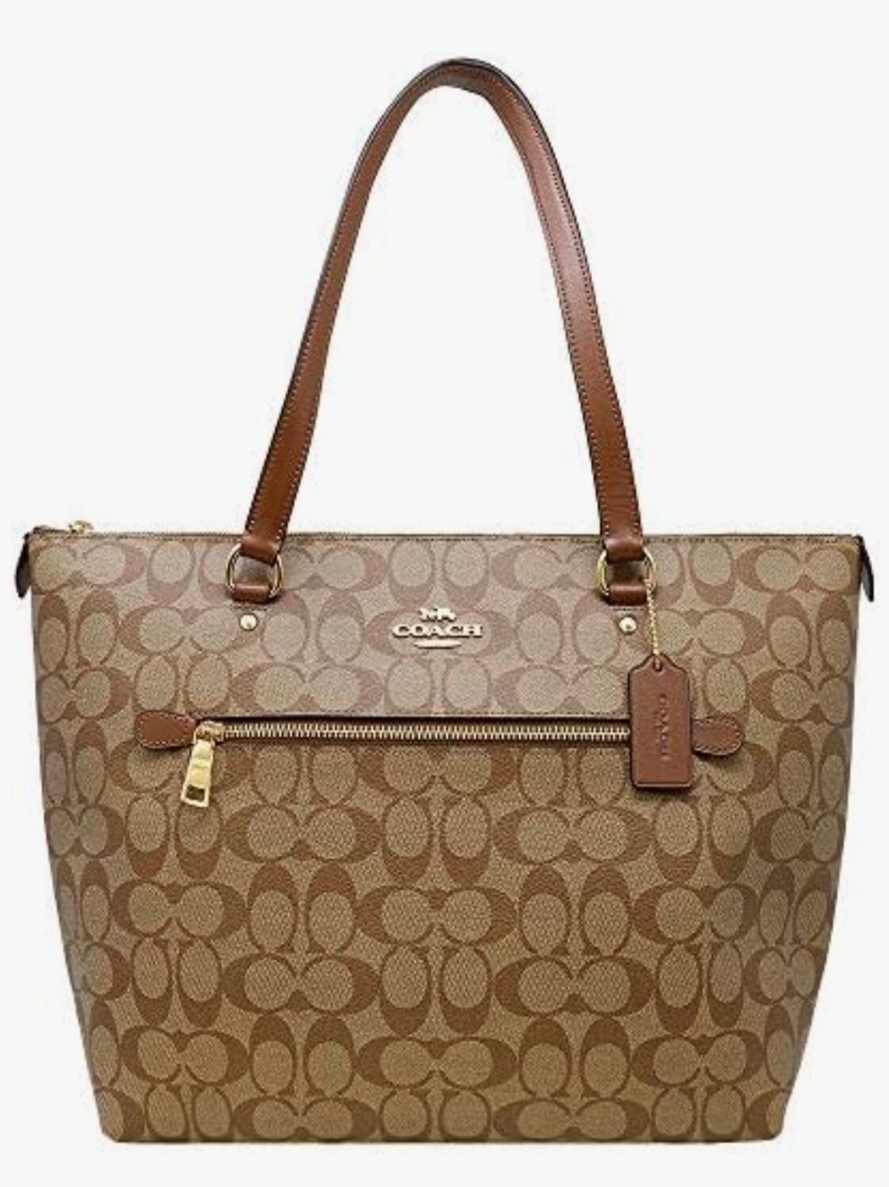 Coach Brown Signature Canvas Tote with Leather Trim